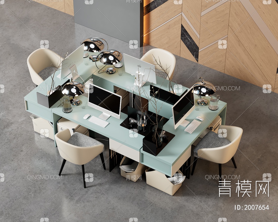 办公桌椅组合3D模型下载【ID:2007654】