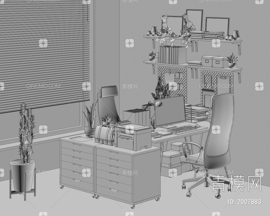 办公桌椅组合3D模型下载【ID:2007883】