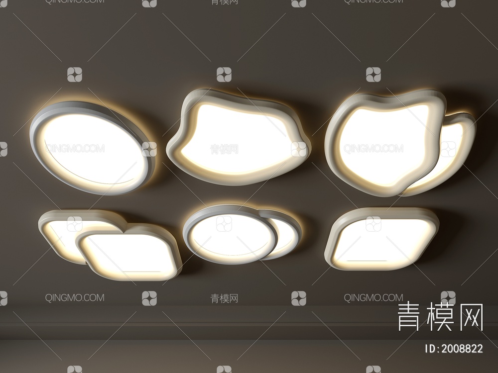 吸顶灯 圆形吸顶灯 卧室灯 艺术造型灯具 时尚客厅灯组合3D模型下载【ID:2008822】