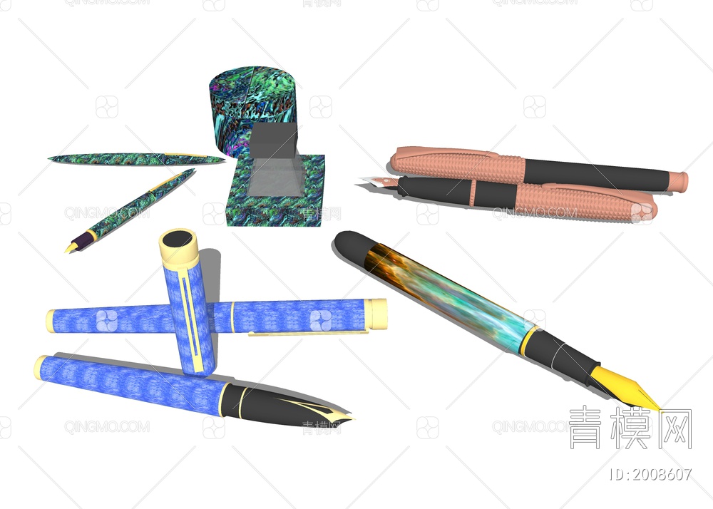 钢笔写字笔 水墨笔SU模型下载【ID:2008607】