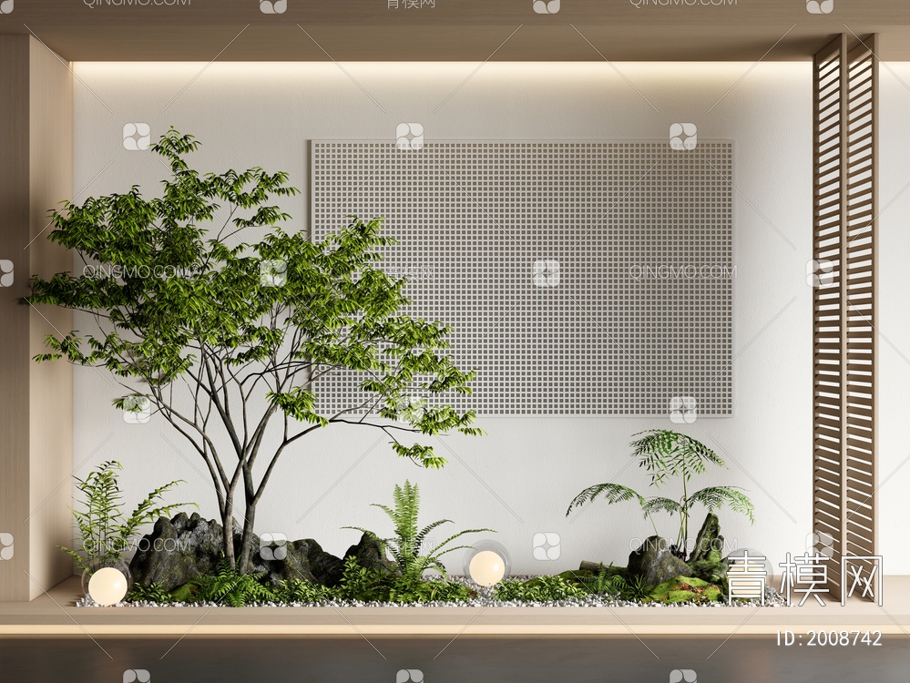 庭院小品 室内景观造景 景观石头 植物堆 景观乔木3D模型下载【ID:2008742】