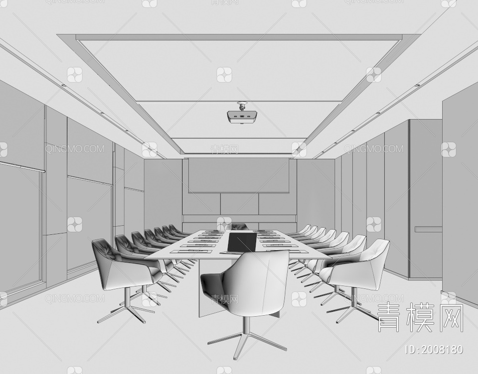 会议室  多功能会议室  会议桌椅组合3D模型下载【ID:2008180】