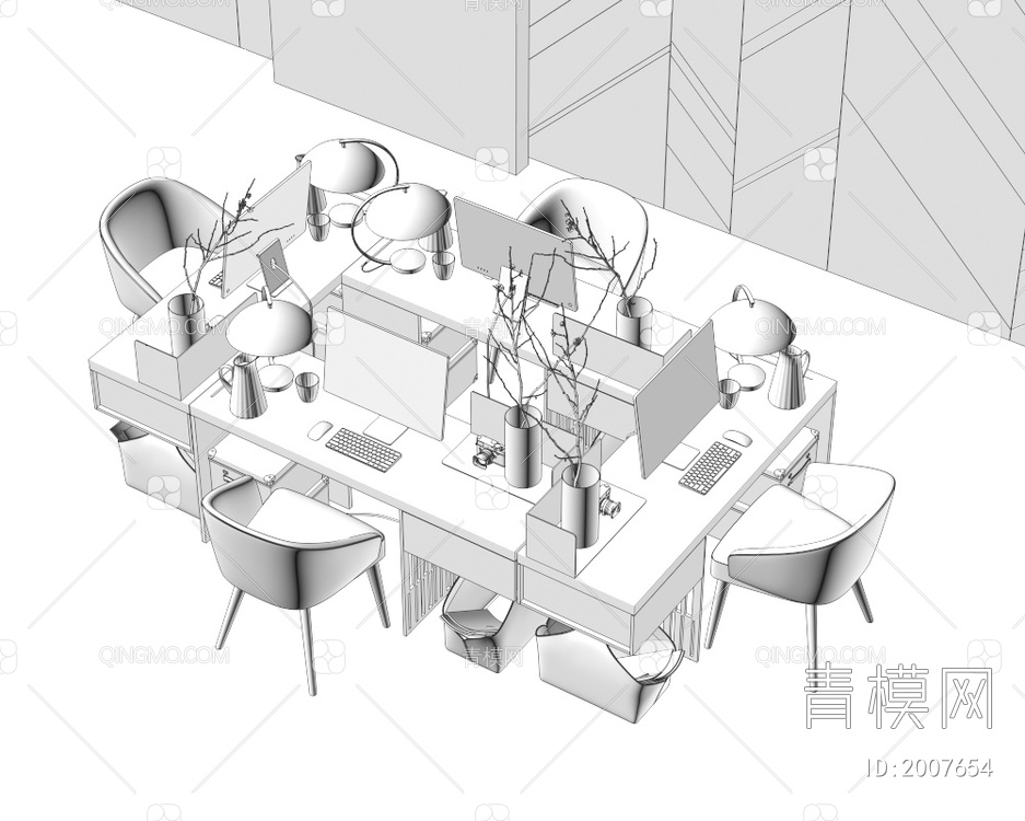 办公桌椅组合3D模型下载【ID:2007654】