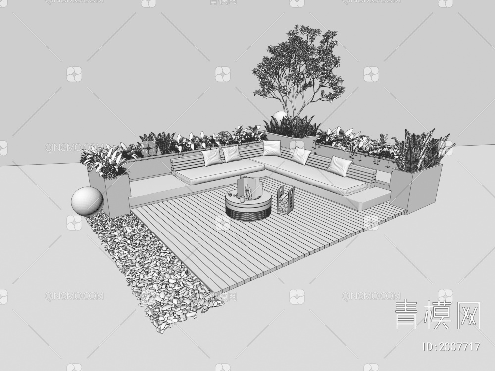 室内组团小景  植物堆 球形灌木 苔藓球  带花灌木植物组合3D模型下载【ID:2007717】