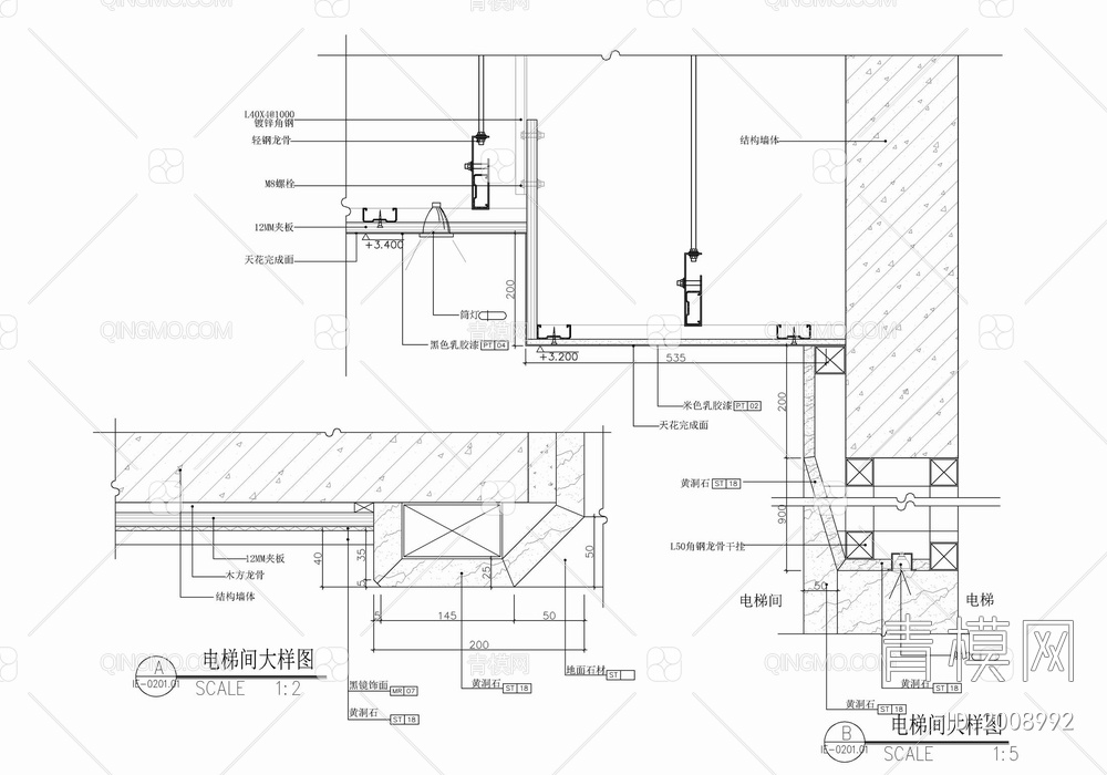 电梯间石材门套独立按钮施工详图 电梯门图 电梯独立按钮 电梯间【ID:2008992】