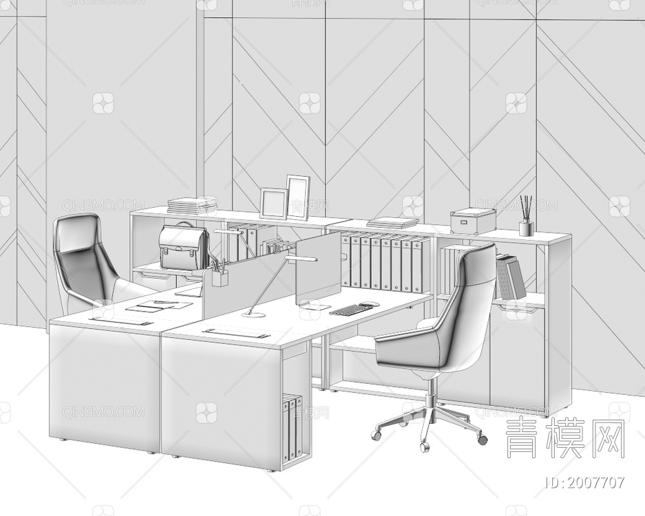 办公桌椅组合3D模型下载【ID:2007707】