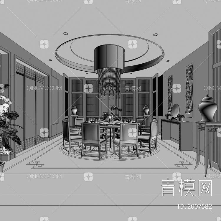 酒店中餐厅包间3D模型下载【ID:2007582】
