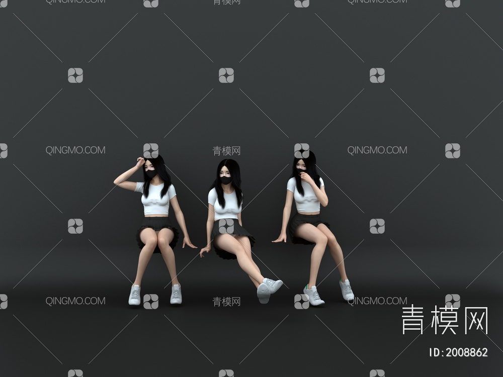 口罩女生-坐姿3D模型下载【ID:2008862】