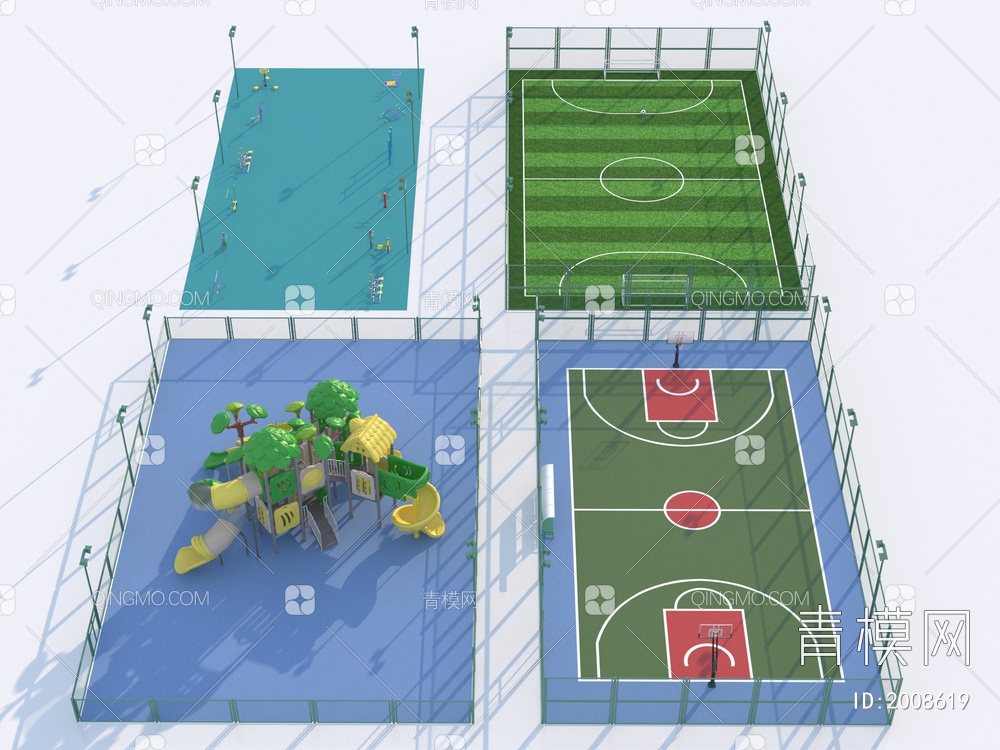 球场 运动场地 篮球场 足球场3D模型下载【ID:2008619】