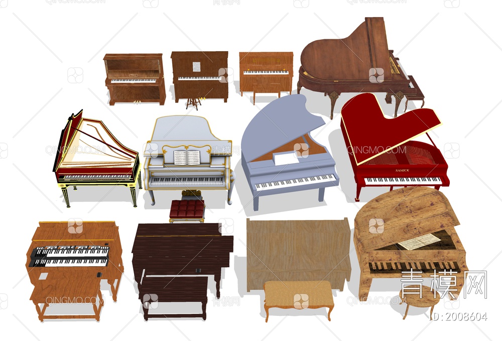 复古钢琴 老式乐器SU模型下载【ID:2008604】