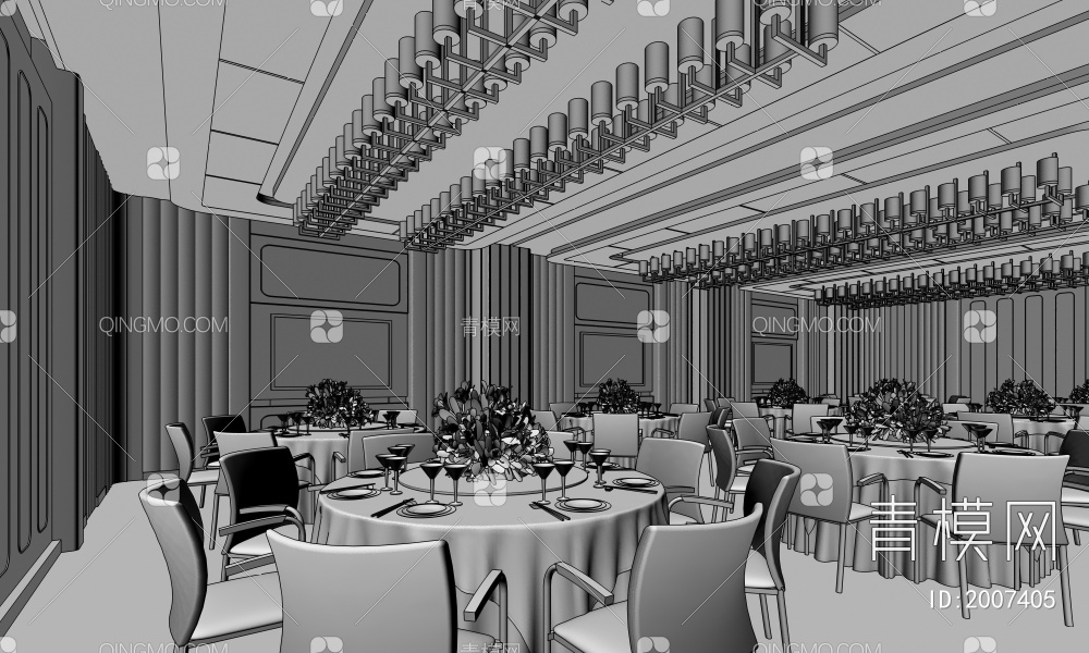酒店宴会厅3D模型下载【ID:2007405】