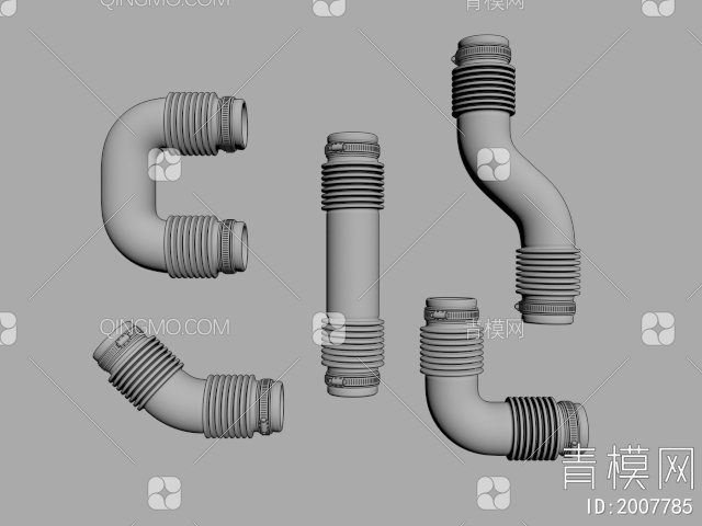 带管箍的U型橡胶管3D模型下载【ID:2007785】
