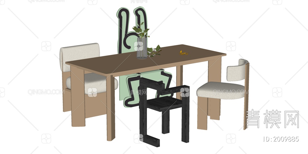 餐桌椅组合SU模型下载【ID:2009885】