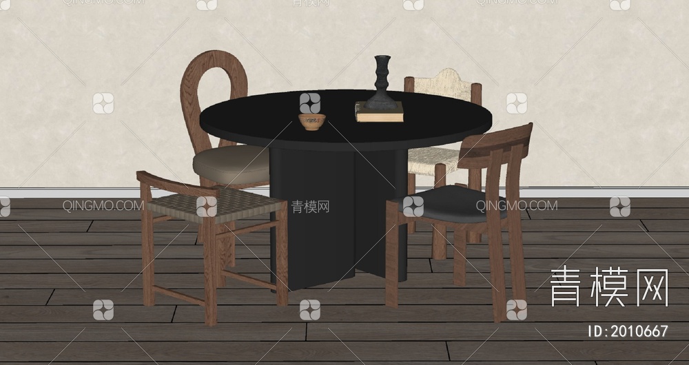 中古风餐桌椅组合SU模型下载【ID:2010667】