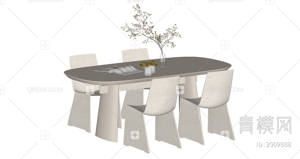 餐桌椅组合SU模型下载【ID:2009888】