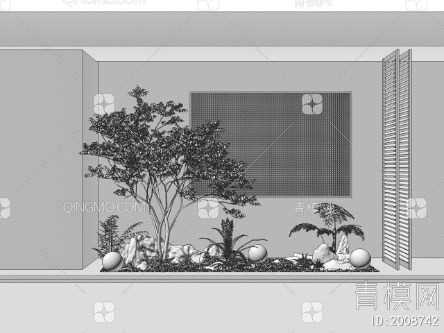 庭院小品 室内景观造景 景观石头 植物堆 景观乔木3D模型下载【ID:2008742】
