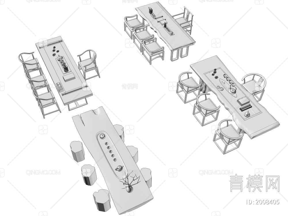 茶桌椅组合_大板_茶台_木_墩3D模型下载【ID:2008405】
