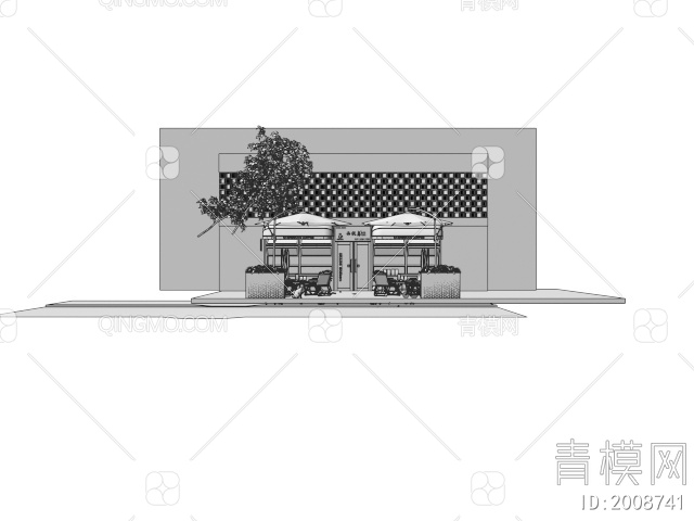 户外商业外摆 咖啡厅外摆 户外桌椅 遮阳伞 花箱3D模型下载【ID:2008741】