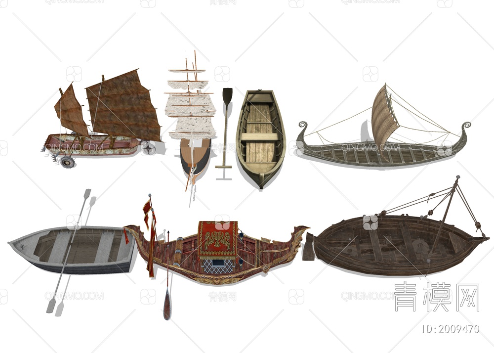 古代轮船 船只帆船SU模型下载【ID:2009470】