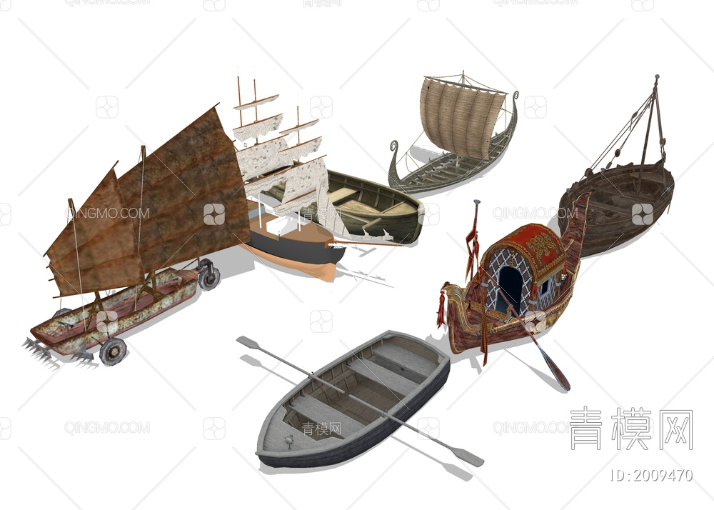 古代轮船 船只帆船SU模型下载【ID:2009470】