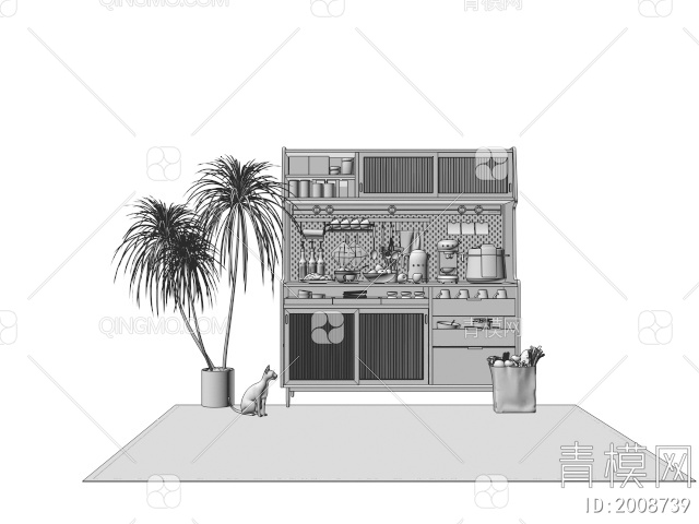 餐边柜 装饰柜 储物柜 厨房电器 厨房用品3D模型下载【ID:2008739】