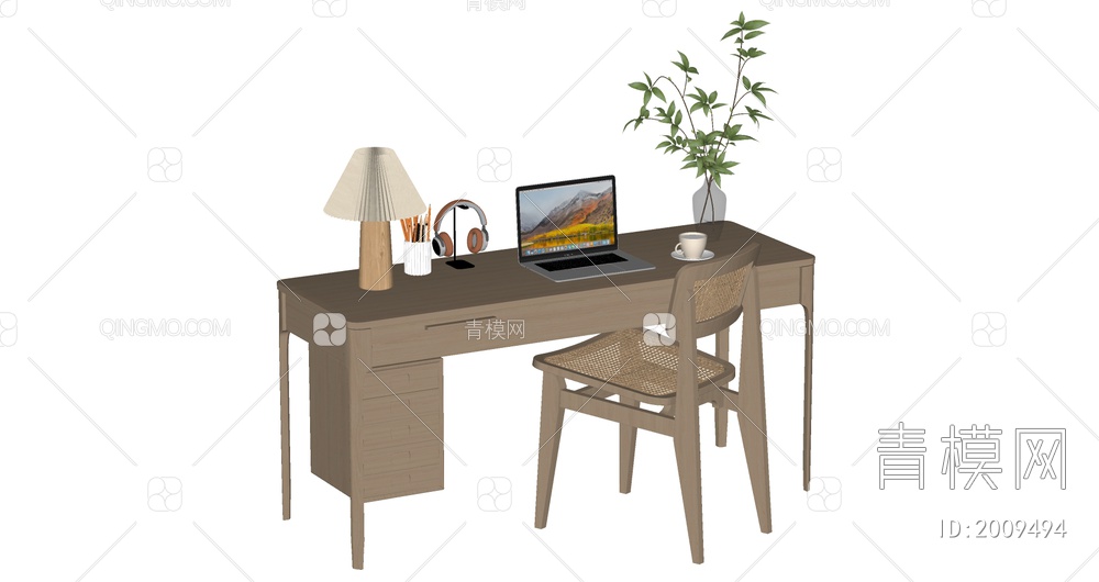 书桌椅组合SU模型下载【ID:2009494】