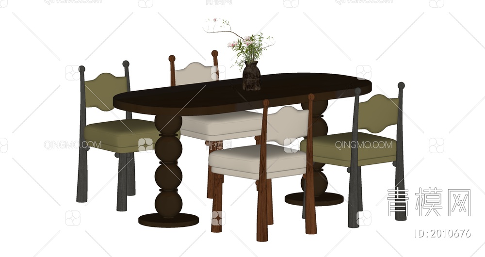 中古风餐桌椅组合SU模型下载【ID:2010676】