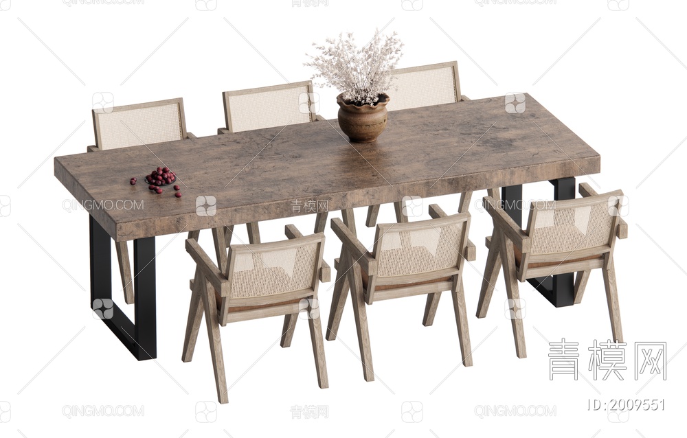 餐桌椅组合SU模型下载【ID:2009551】