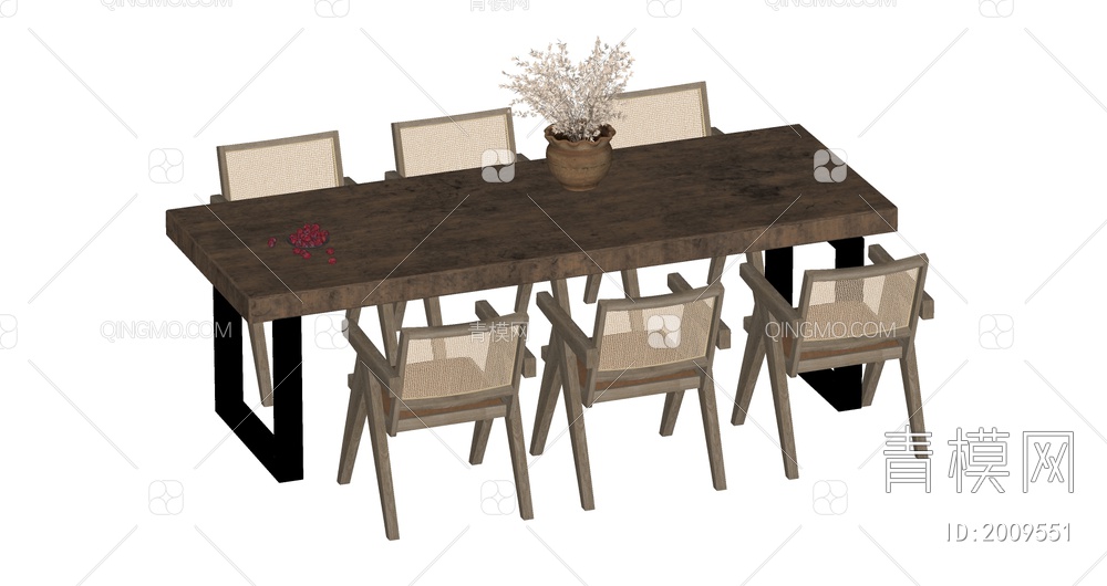 餐桌椅组合SU模型下载【ID:2009551】