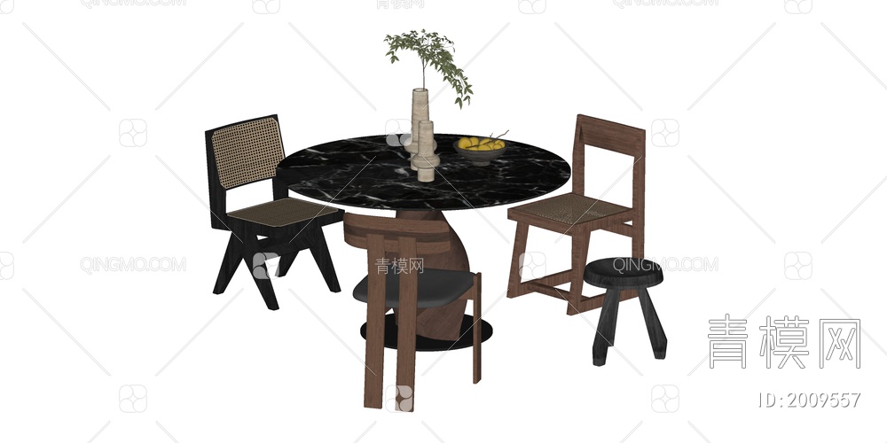 餐桌椅组合SU模型下载【ID:2009557】