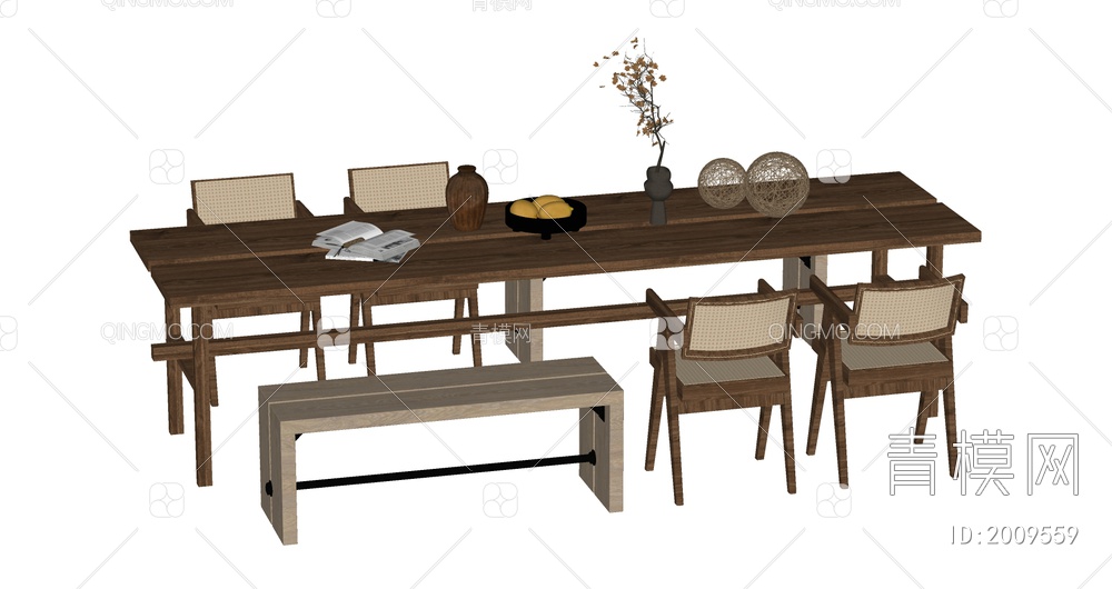 餐桌椅组合SU模型下载【ID:2009559】