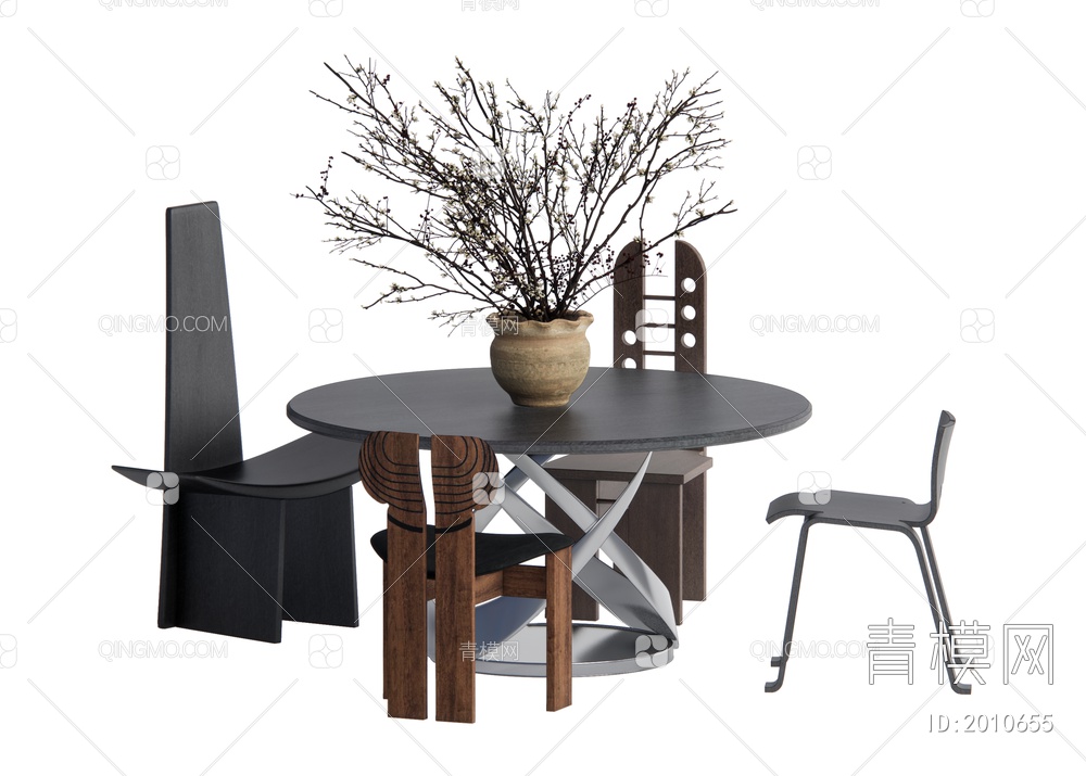 中古风餐桌椅组合SU模型下载【ID:2010655】