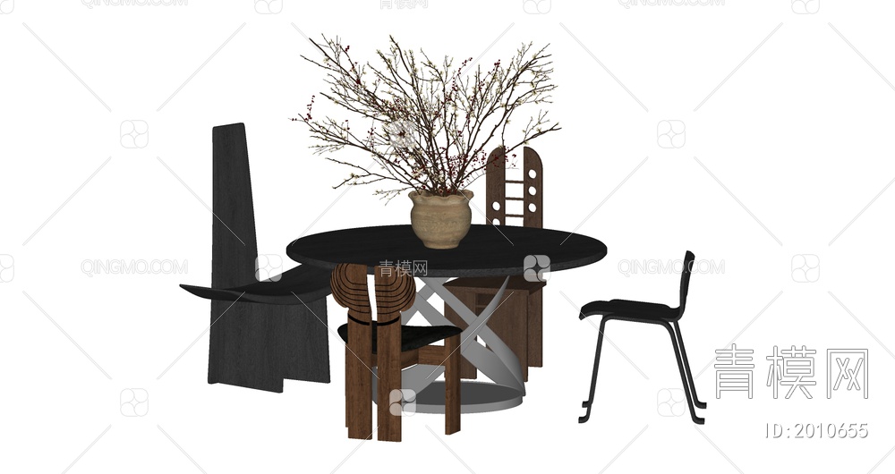 中古风餐桌椅组合SU模型下载【ID:2010655】