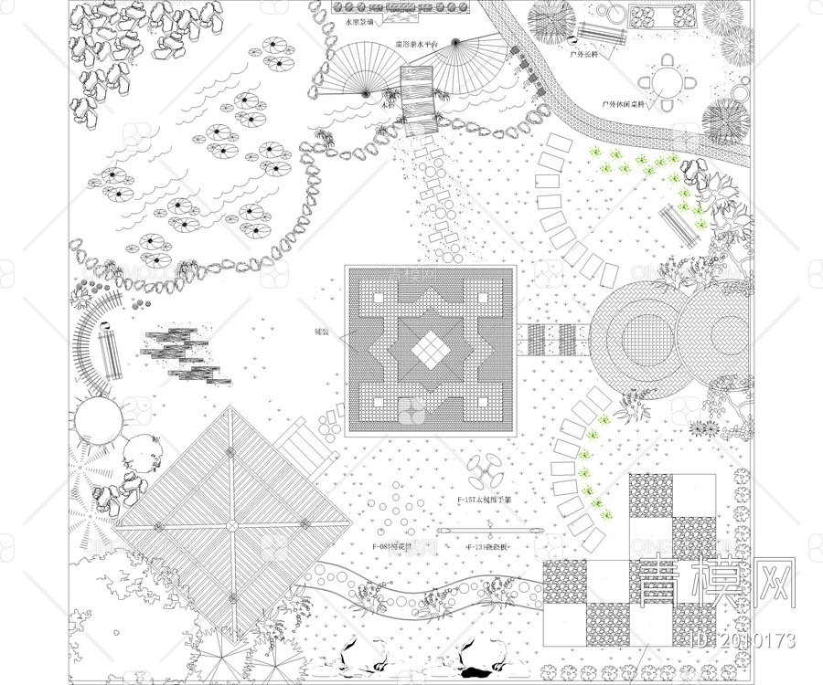 公园院子园林景观CAD平面图库【ID:2010173】