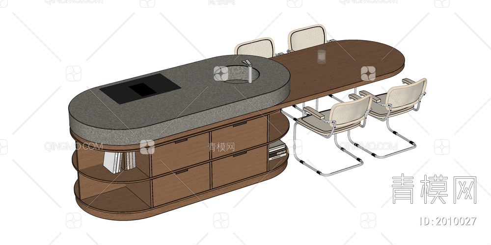 岛台餐桌椅组合SU模型下载【ID:2010027】