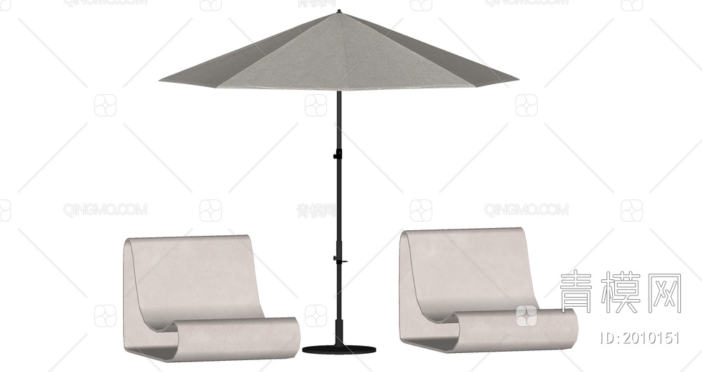 户外家具 躺椅 遮阳伞SU模型下载【ID:2010151】