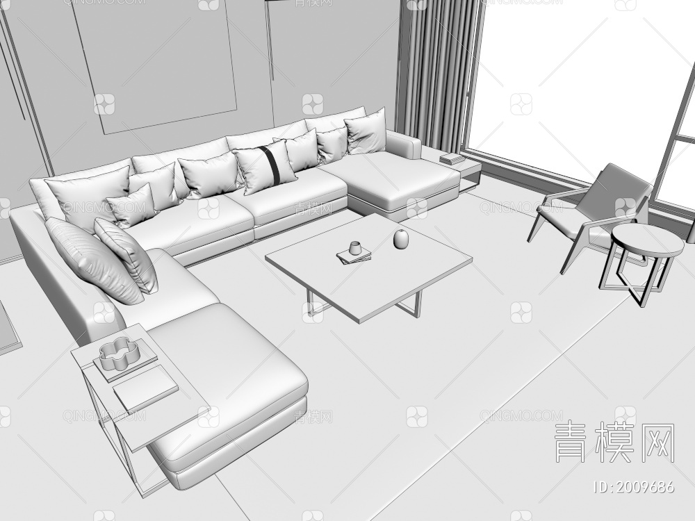 沙发茶几组合3D模型下载【ID:2009686】
