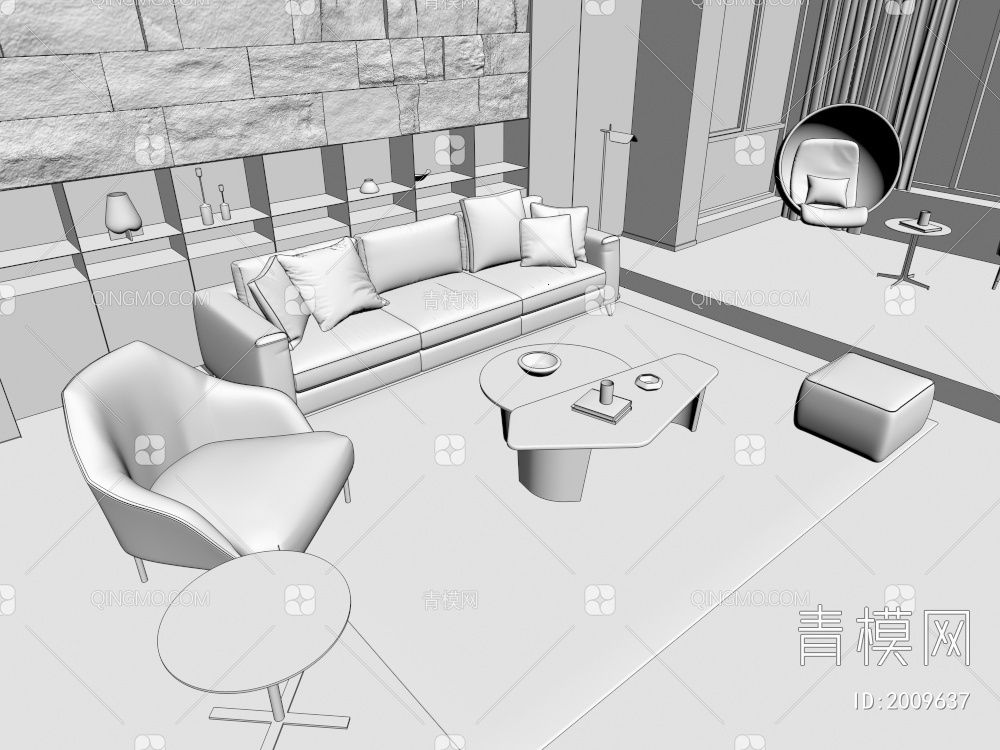 沙发茶几组合3D模型下载【ID:2009637】