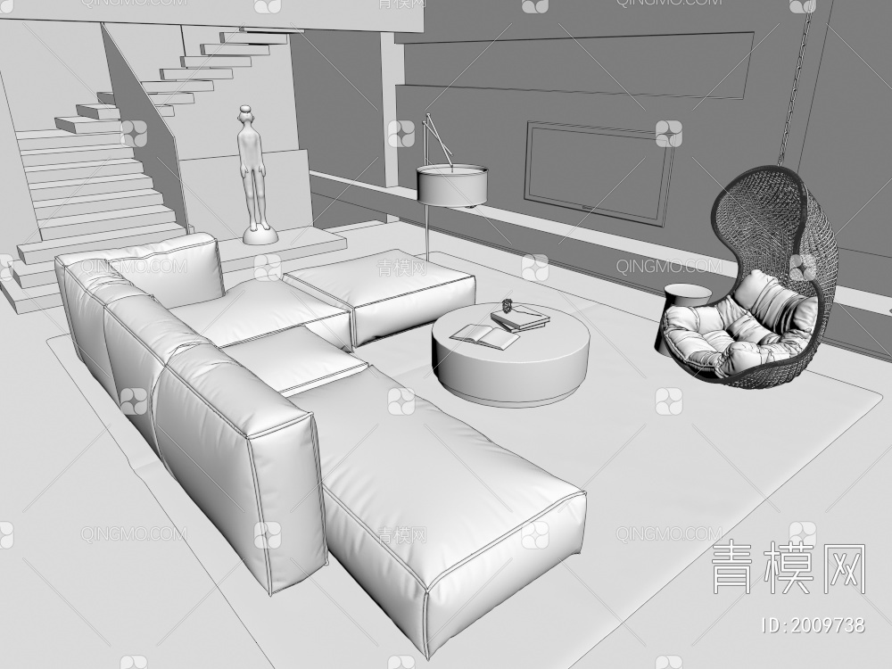 沙发茶几组合3D模型下载【ID:2009738】