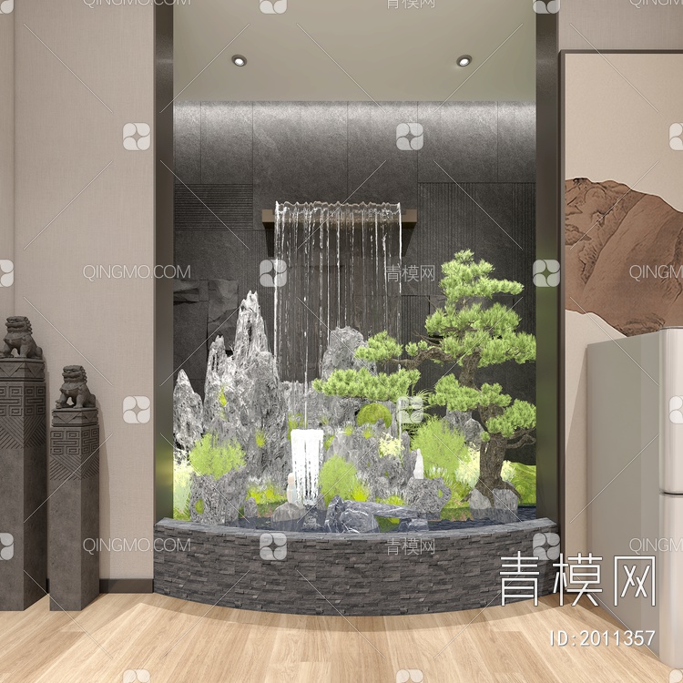 山水景观  流水石头 室内景观 景观小品  假山水景3D模型下载【ID:2011357】