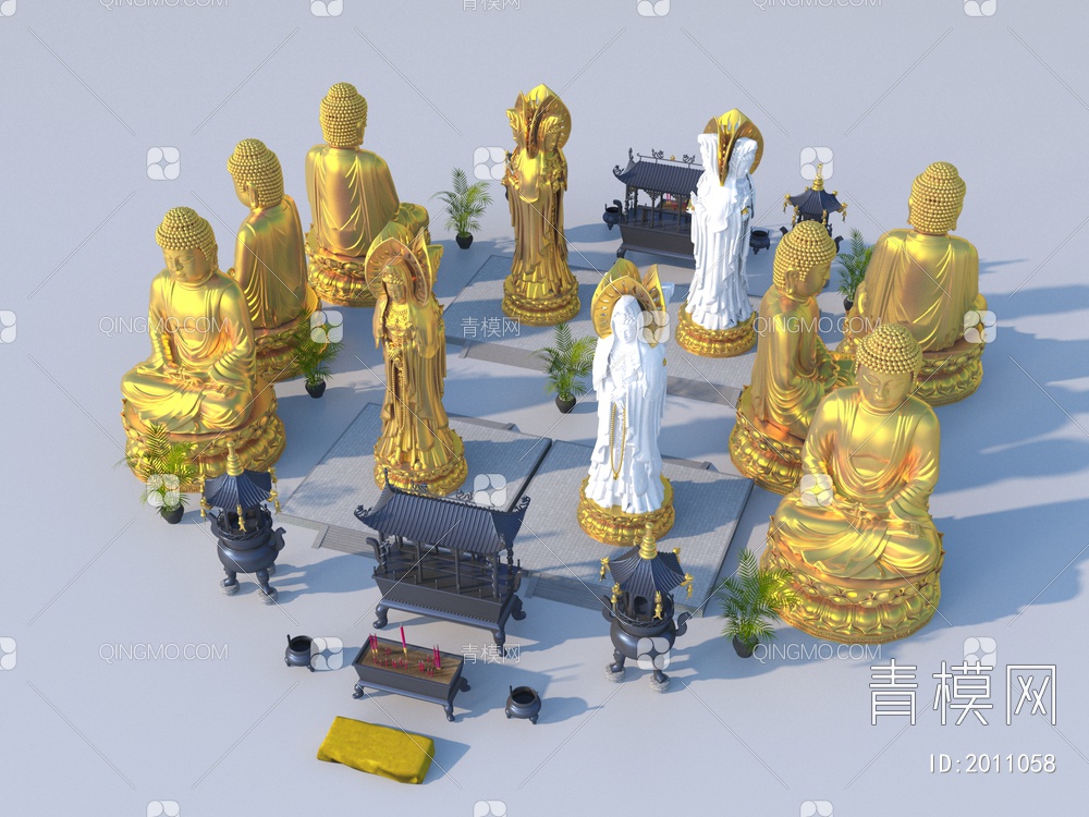佛像 香炉 四面观音 如来佛 如来佛雕像 佛祖雕像3D模型下载【ID:2011058】