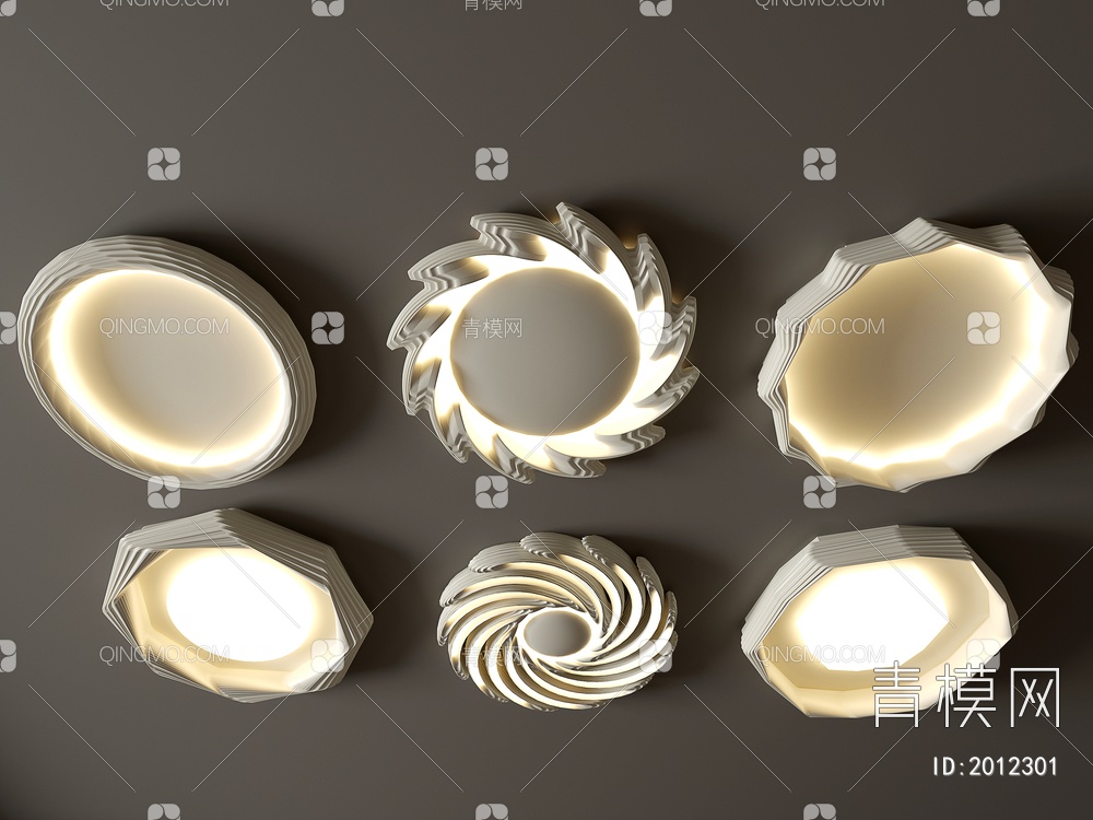 吸顶灯 圆形吸顶灯 卧室灯 艺术造型灯具 时尚客厅灯组合3D模型下载【ID:2012301】