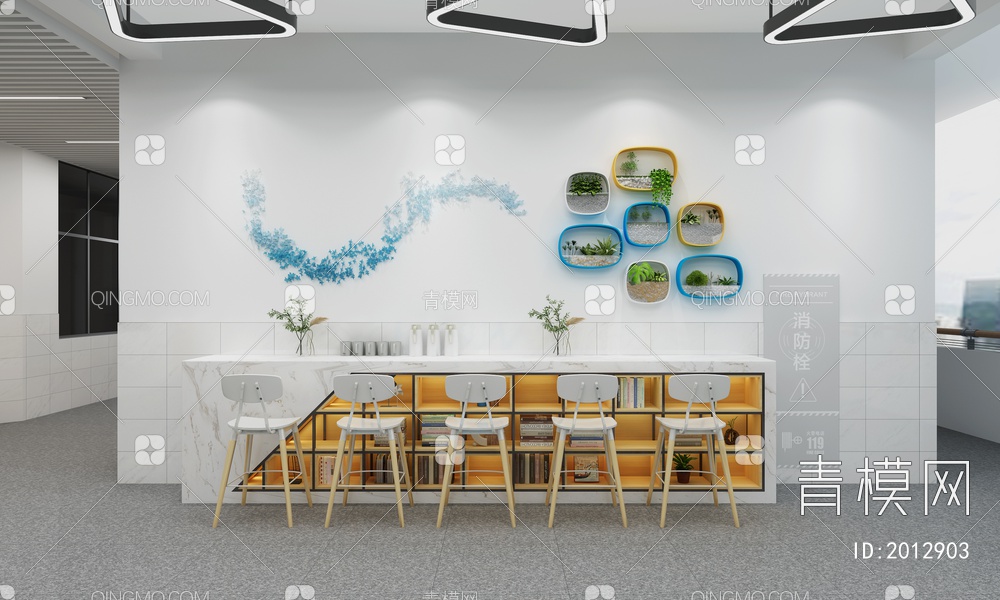 校园创客空间文化装置 墙面文化 创意书桌 高脚凳 创意吊灯3D模型下载【ID:2012903】