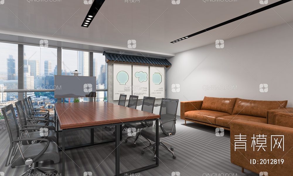 公司会议室 洽谈室 多人会议 办公椅 文化展示 沙发3D模型下载【ID:2012819】