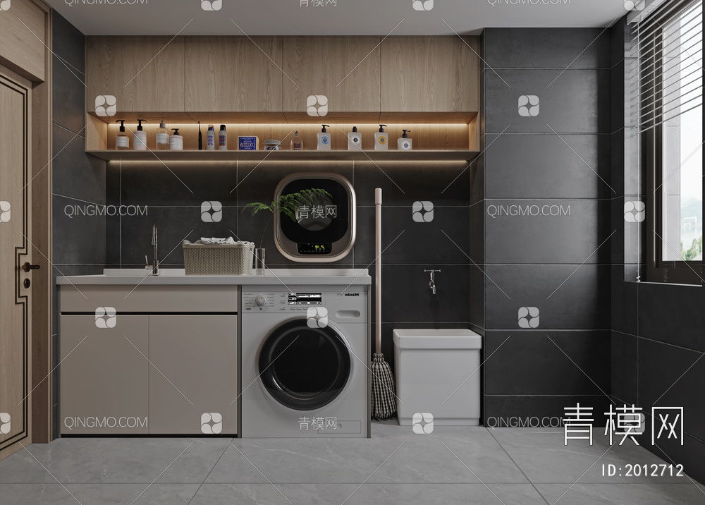 洗衣房  阳台  洗衣机 洗衣柜3D模型下载【ID:2012712】