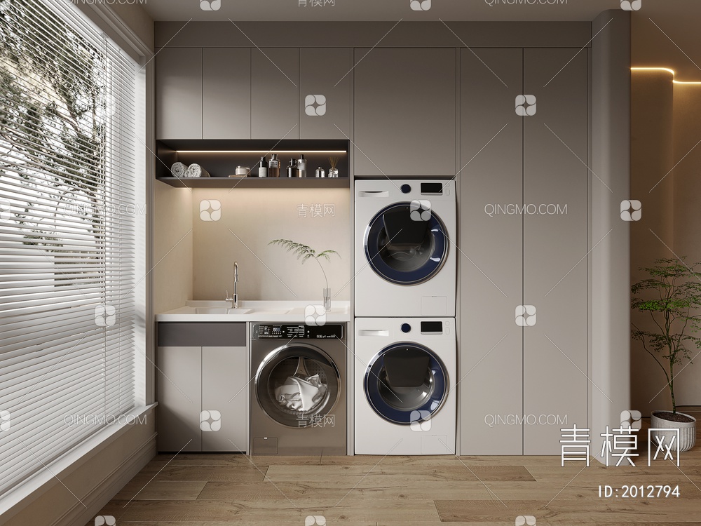 阳台洗衣机柜组合3D模型下载【ID:2012794】