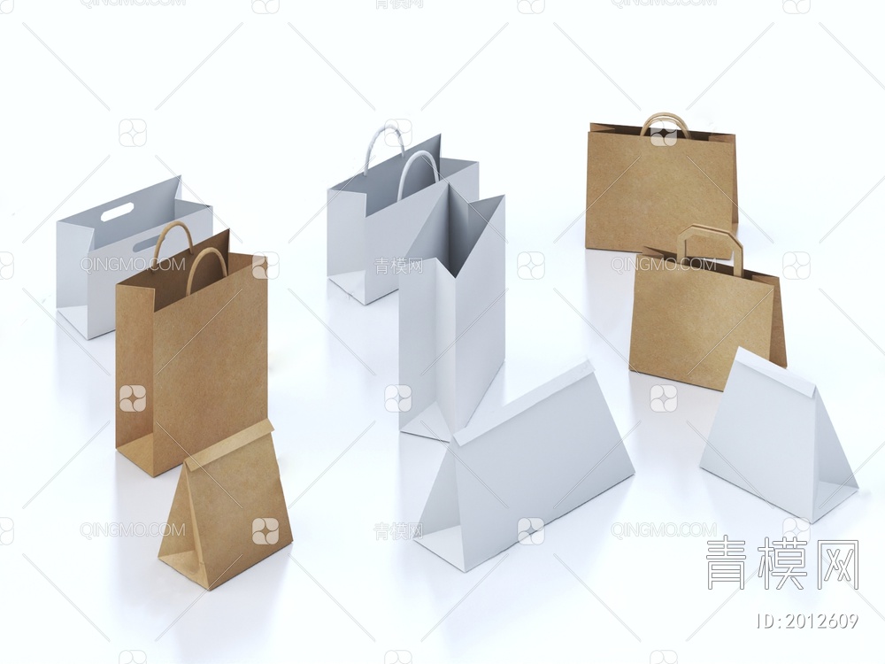 手提袋 袋子 纸袋 牛皮纸袋 商品袋3D模型下载【ID:2012609】