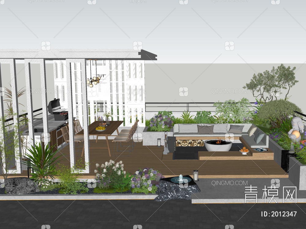 庭院屋顶花园SU模型下载【ID:2012347】