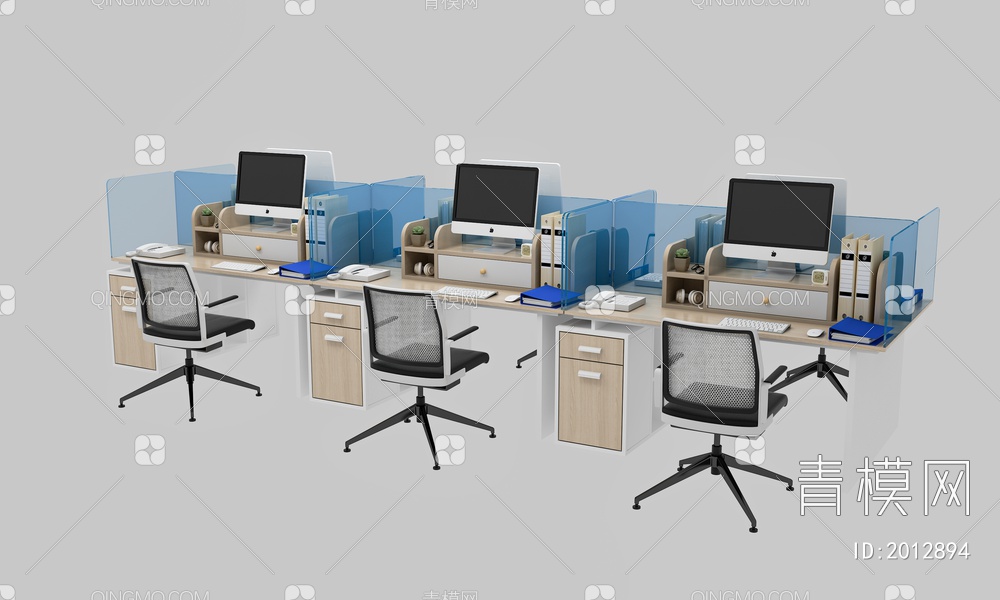 高级办公桌椅 办公用具 电脑 文件 电脑支架3D模型下载【ID:2012894】