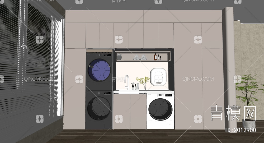 阳台洗衣机柜组合SU模型下载【ID:2012900】